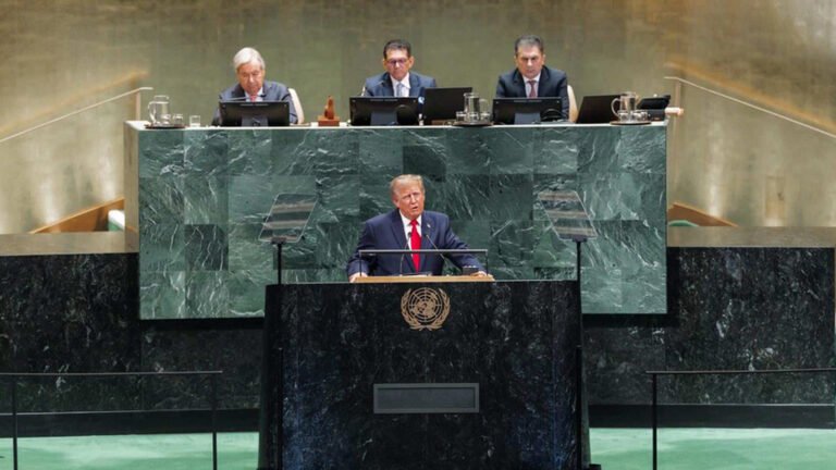 El presidente de Estados Unidos, Donald Trump, pronuncia su discurso ante la 81.ª Asamblea General de las Naciones Unidas, el 22 de septiembre de 2026, en Nueva York.